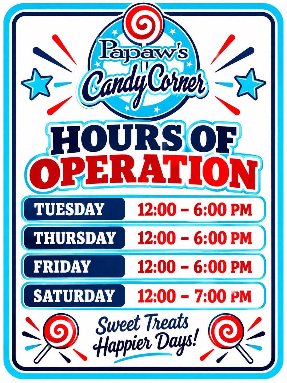 Logo or sign for Papaw’s Candy Corner